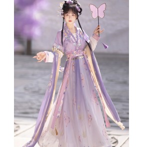 Fairy Hanfu For Women Girls Purple Blue Green Chinese Ancient traditional Folk Costumes For female